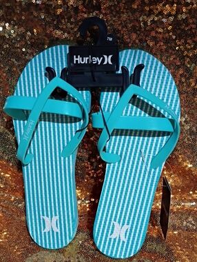 Hurley Turquoise Striped Flip Flops